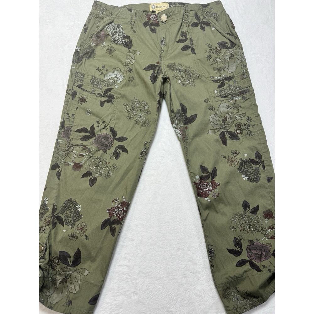 Democracy Flex-ellent Floral Print Utility Cargo Pants, Military Green Size 10